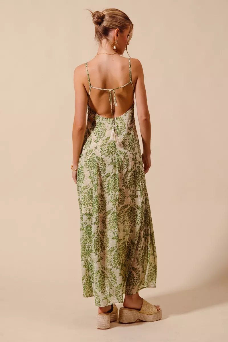 SO ME Damask Floral Summer Maxi Flowy Dress With Open Back - Wow Store