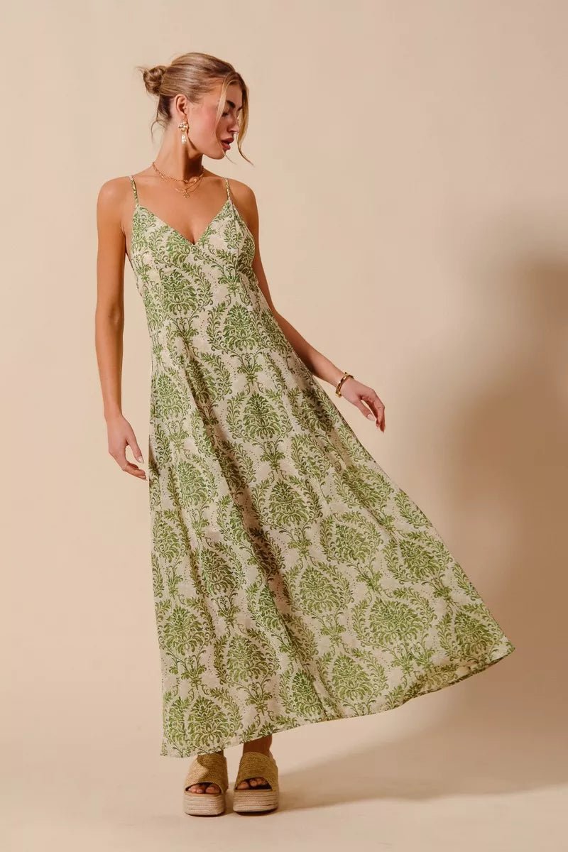 SO ME Damask Floral Summer Maxi Flowy Dress With Open Back - Wow Store