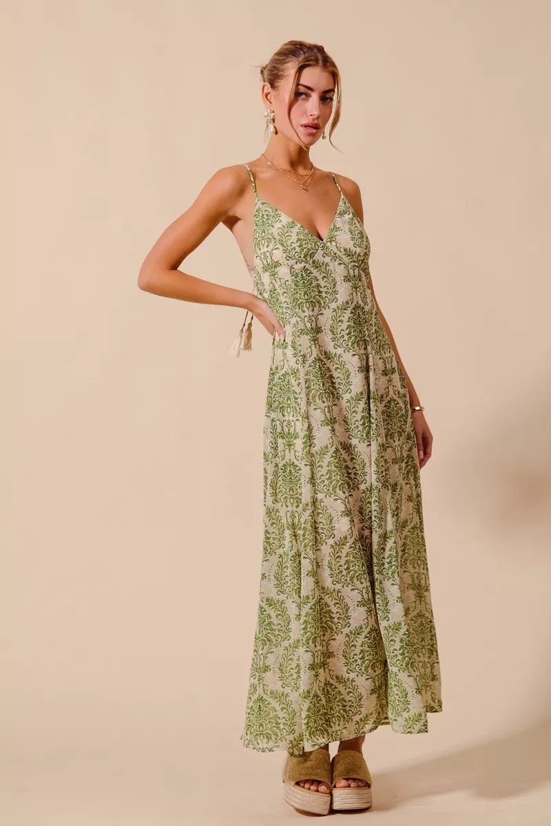 SO ME Damask Floral Summer Maxi Flowy Dress With Open Back - Wow Store