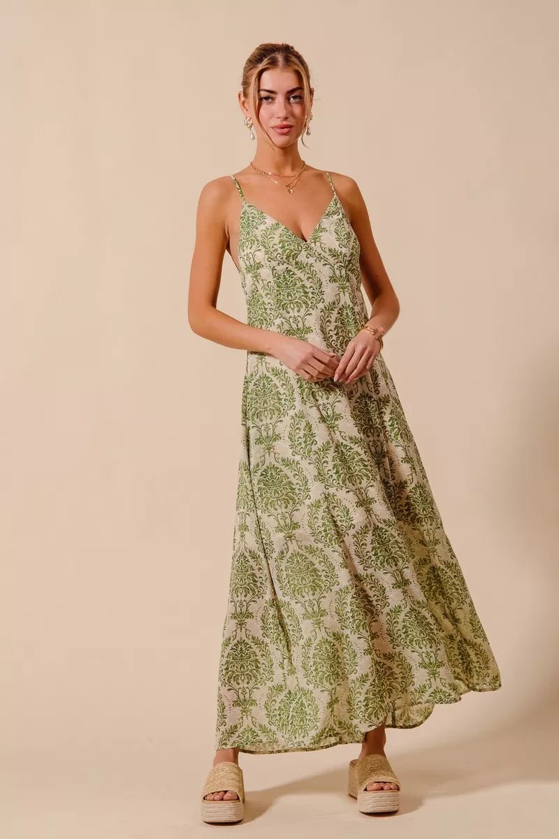 SO ME Damask Floral Summer Maxi Flowy Dress With Open Back - Wow Store