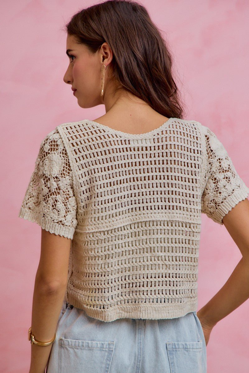 SO ME Floral Crochet Lace Button Down Cardigan - Wow Store