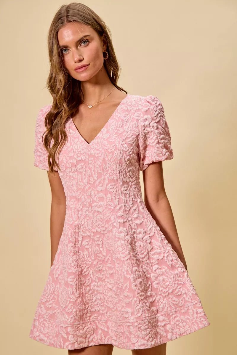 SO ME Floral Jacquard Fit And Flare Daily Mini Dress - Wow Store
