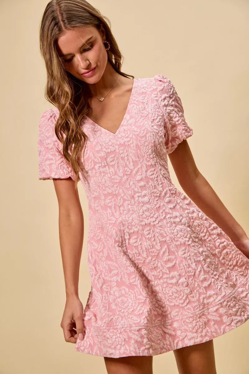 SO ME Floral Jacquard Fit And Flare Daily Mini Dress - Wow Store