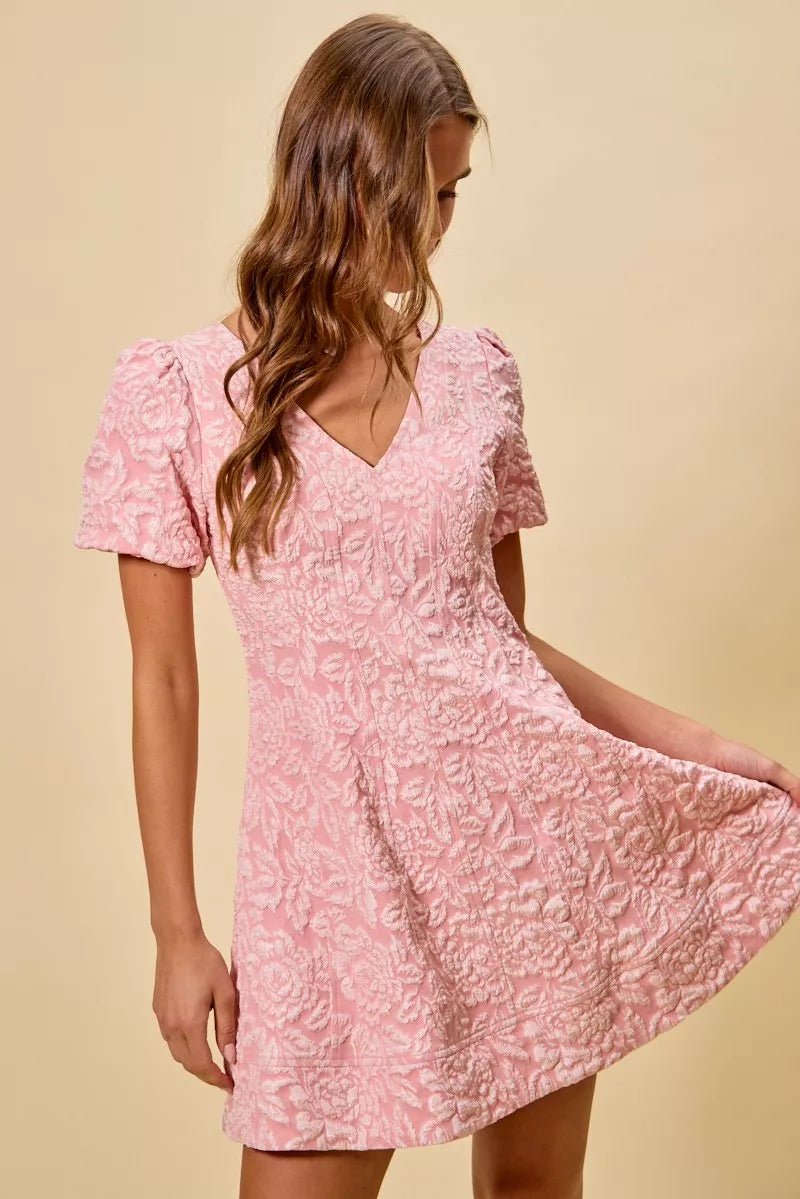 SO ME Floral Jacquard Fit And Flare Daily Mini Dress - Wow Store