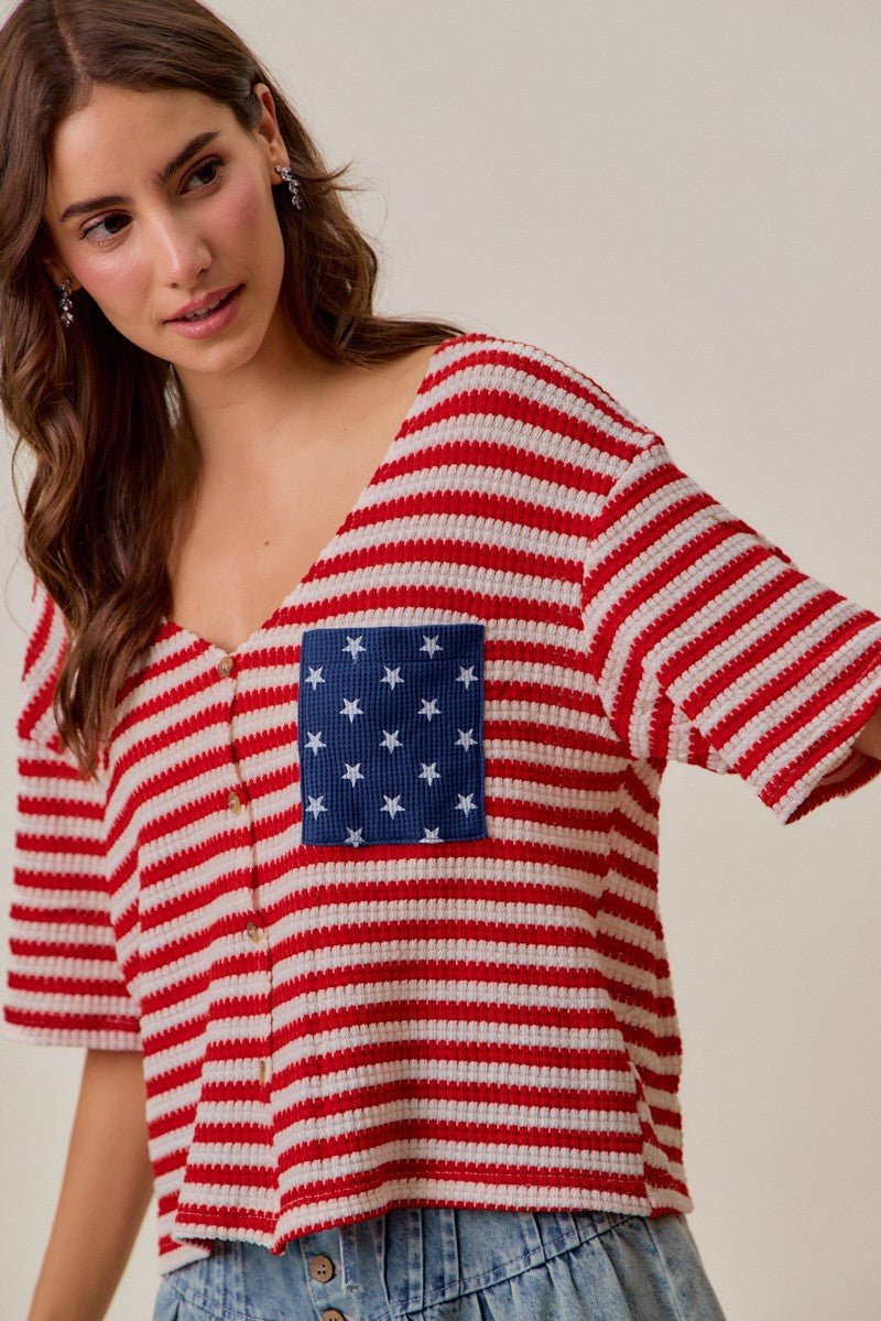 SO ME Stripe Waffle Knit Fourth Of July Cardigan Top - Wow Store