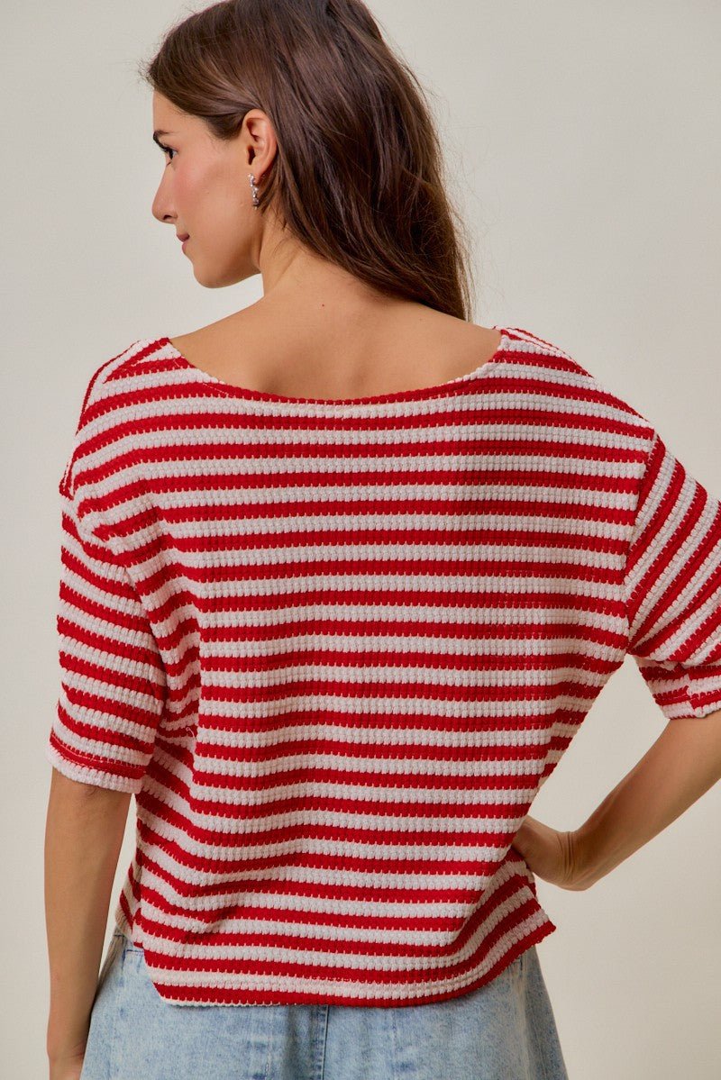 SO ME Stripe Waffle Knit Fourth Of July Cardigan Top - Wow Store
