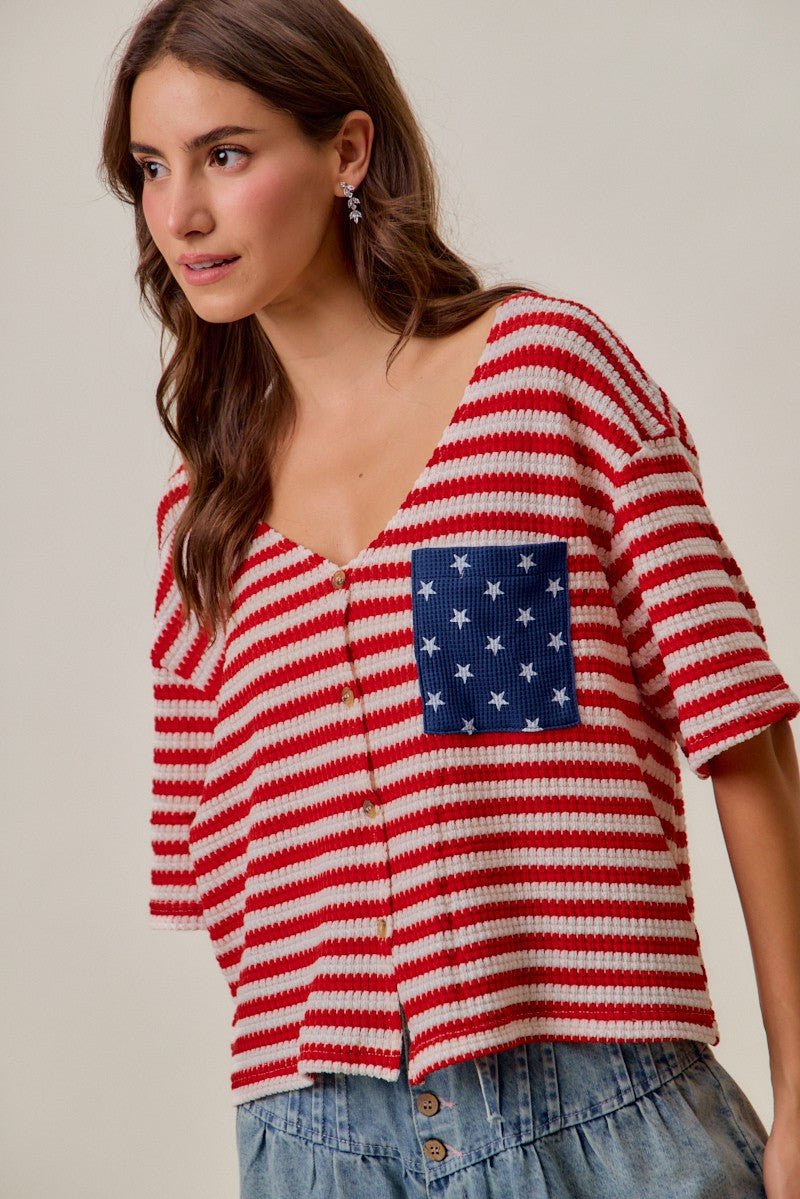 SO ME Stripe Waffle Knit Fourth Of July Cardigan Top - Wow Store