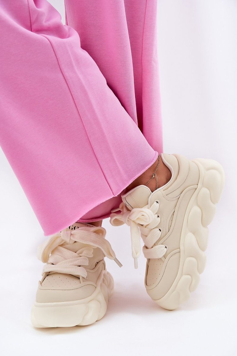Beige leather women's sport shoes from Step In Style, side view