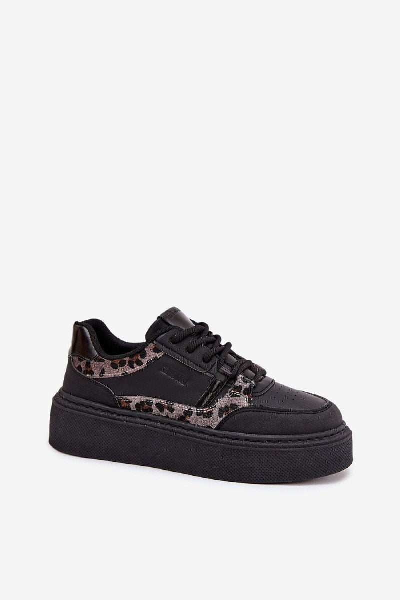 Detailed side profile of eco-leather platform sneakers