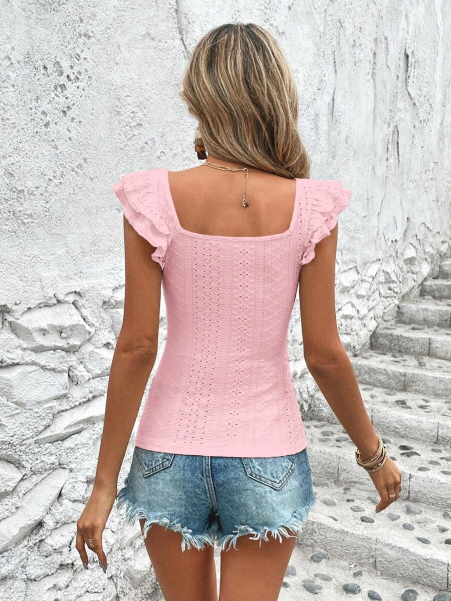 Square Neck Ruffle Sleeve Top - Wow Store