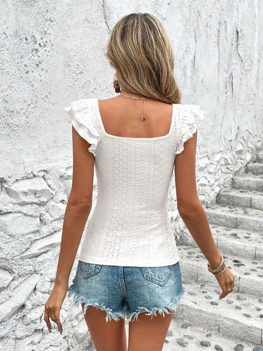 Square Neck Ruffle Sleeve Top - Wow Store