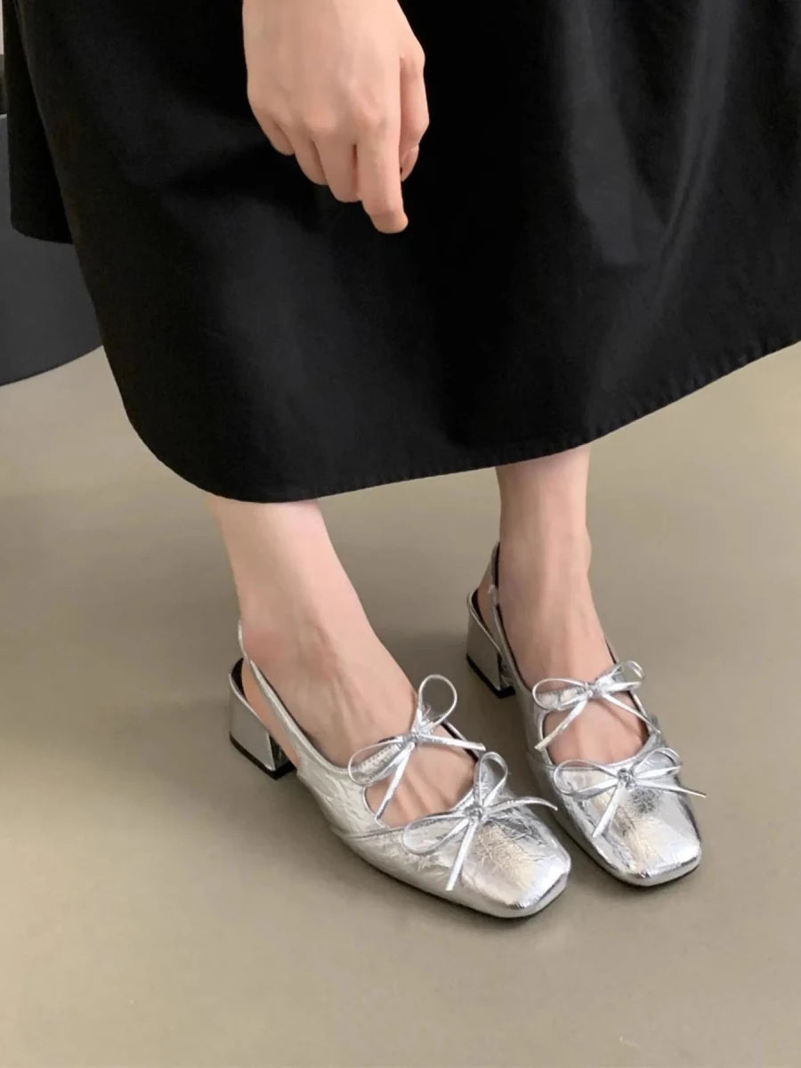 Square Toe Bow - Tie Slingback Ballet Shoes - Wow Store