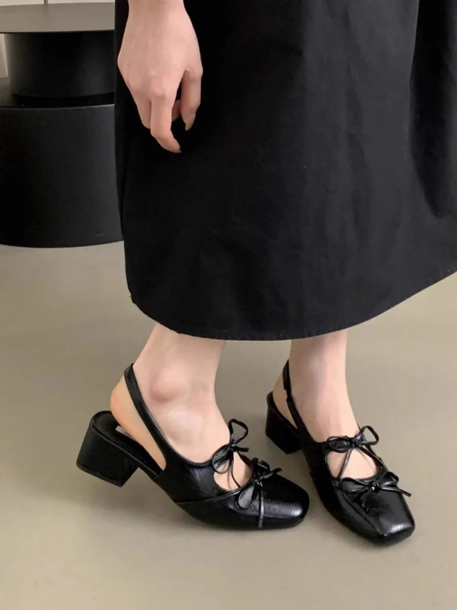Square Toe Bow - Tie Slingback Ballet Shoes - Wow Store