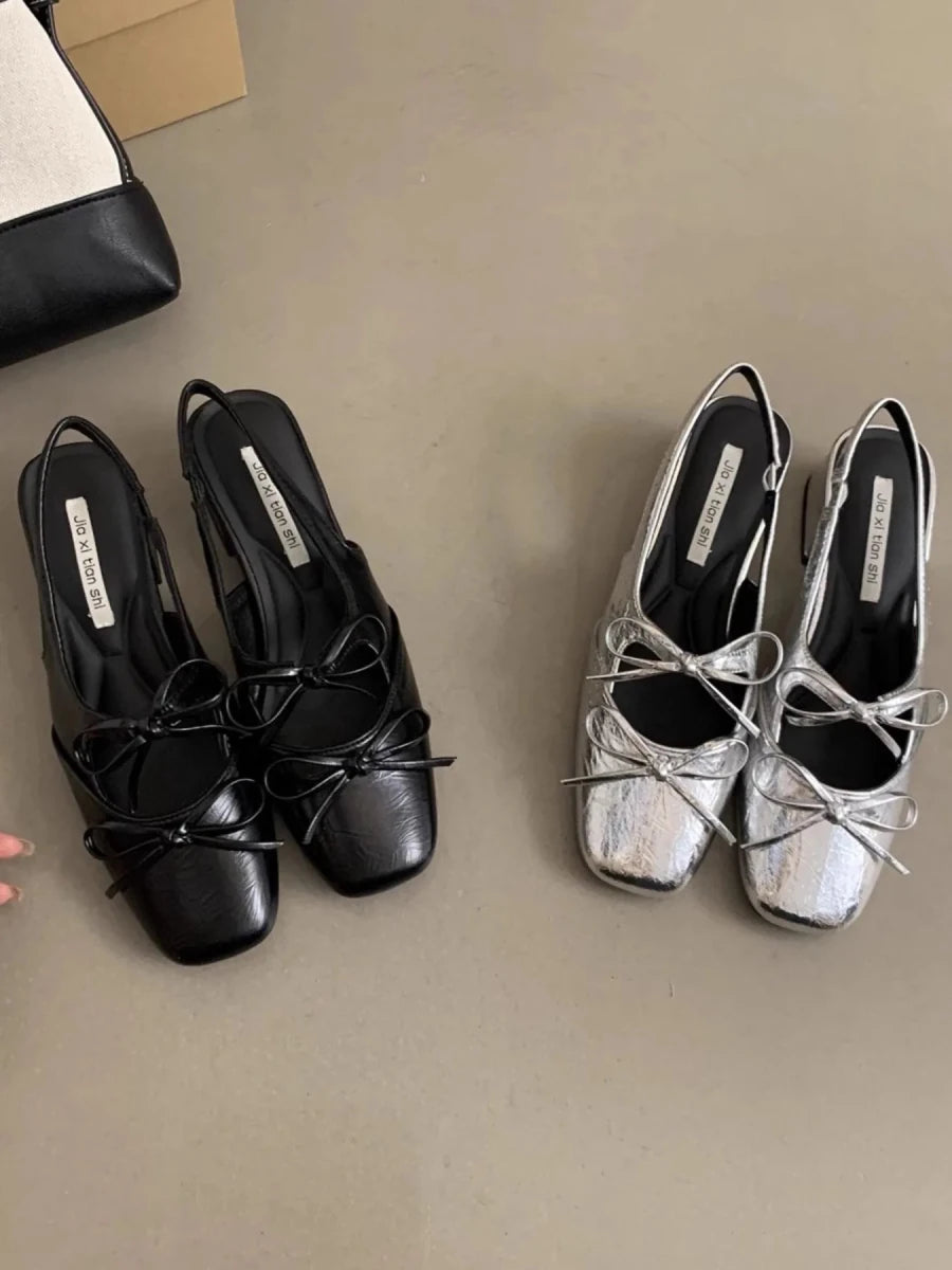 Square Toe Bow - Tie Slingback Ballet Shoes - Wow Store