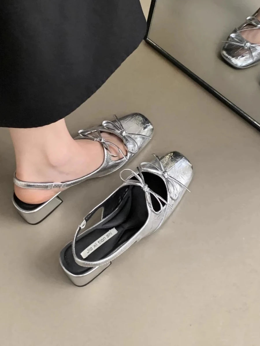 Square Toe Bow - Tie Slingback Ballet Shoes - Wow Store
