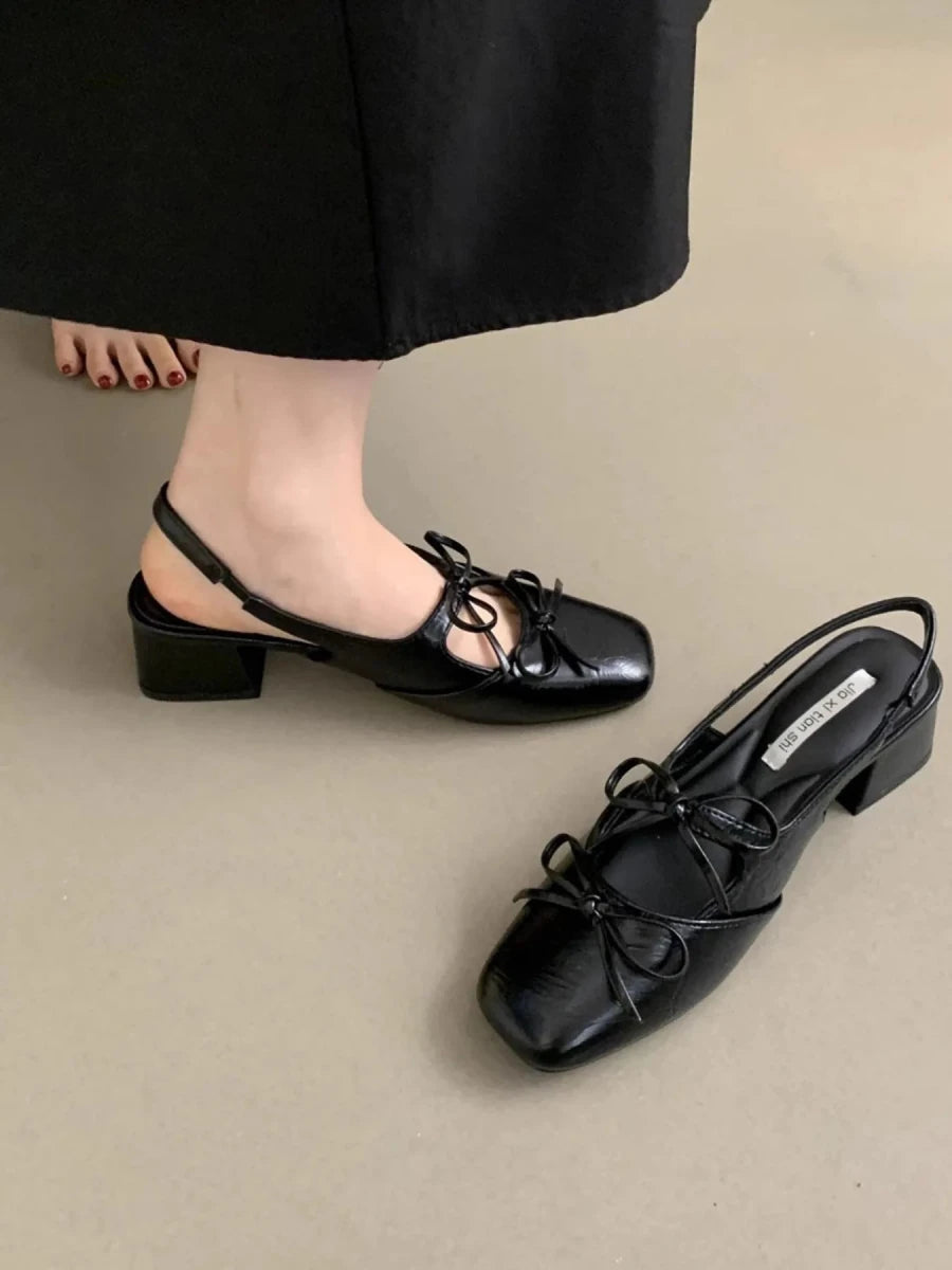 Square Toe Bow - Tie Slingback Ballet Shoes - Wow Store