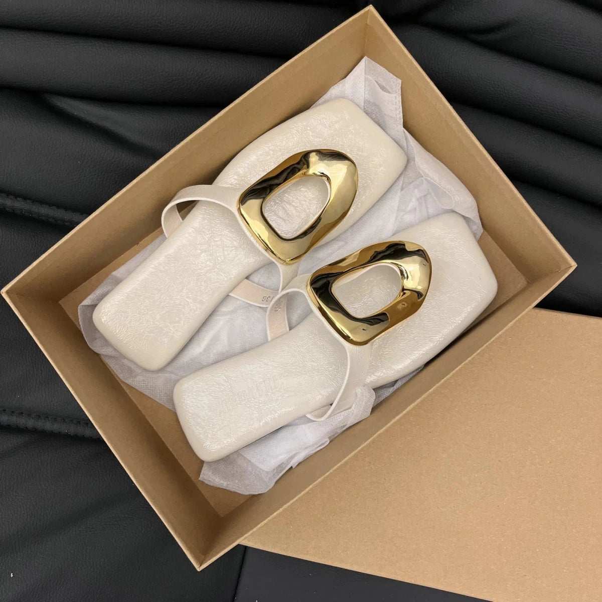 Square Toe Post Metal Sandals - Wow Store
