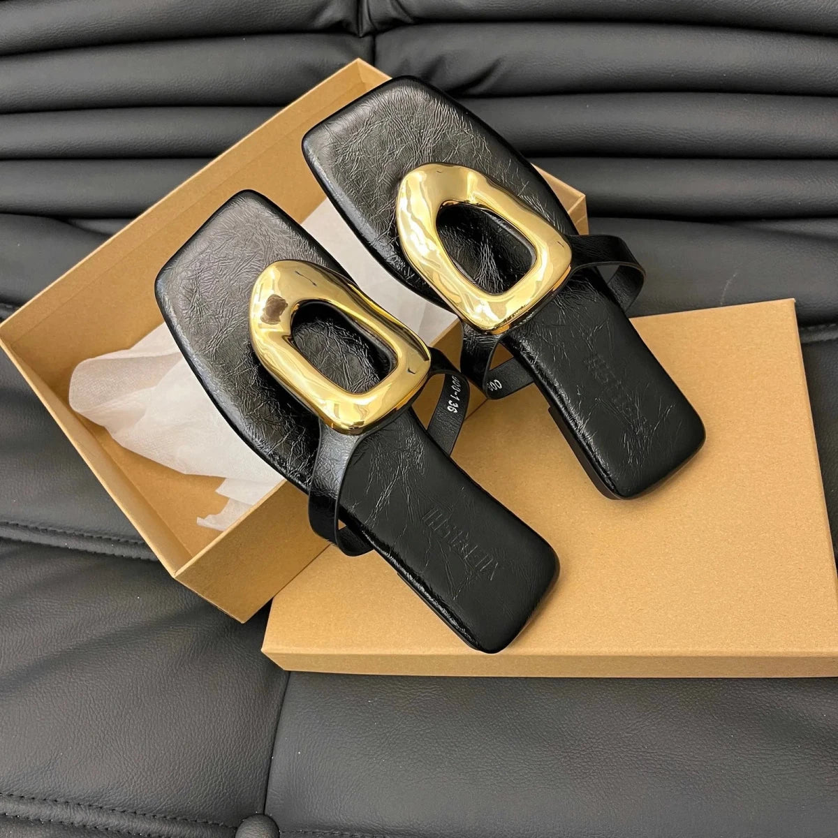 Square Toe Post Metal Sandals - Wow Store