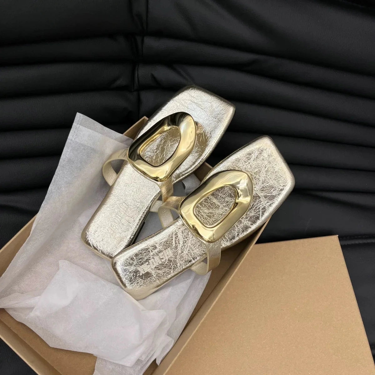 Square Toe Post Metal Sandals - Wow Store