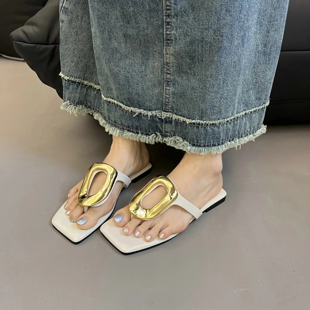 Square Toe Post Metal Sandals - Wow Store