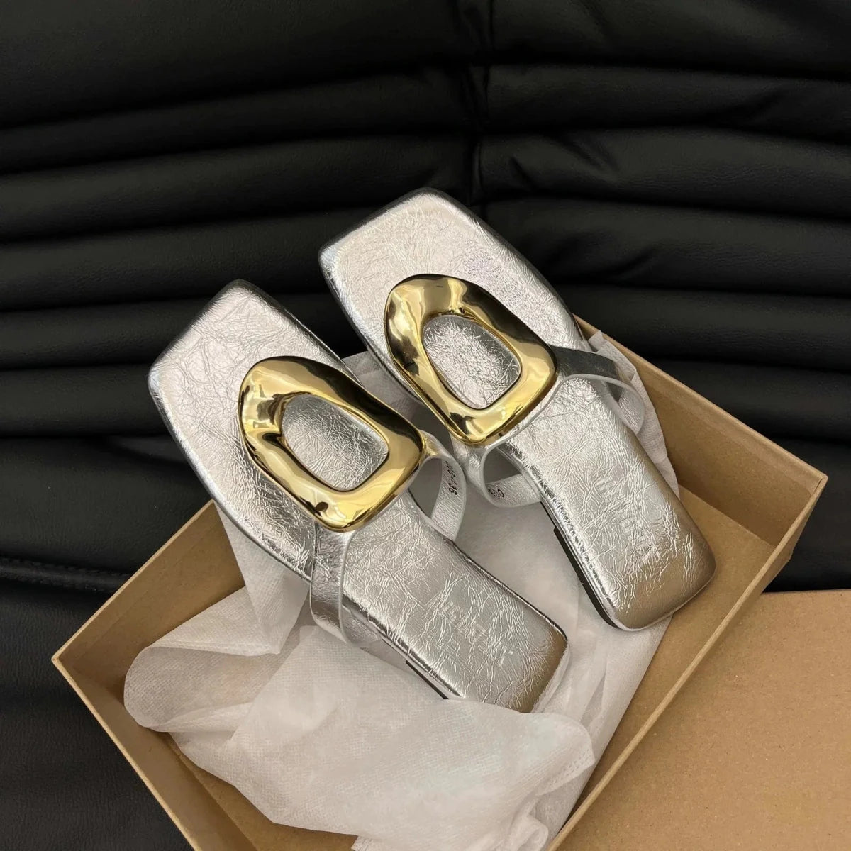 Square Toe Post Metal Sandals - Wow Store