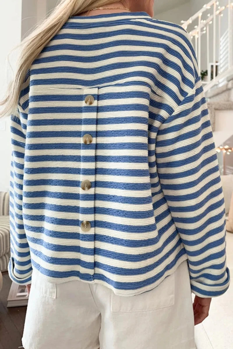Stripe Chest Pocket Notched Top - Wow Store