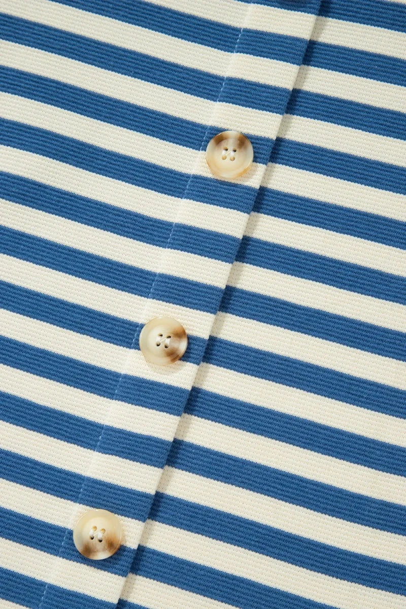 Stripe Chest Pocket Notched Top - Wow Store