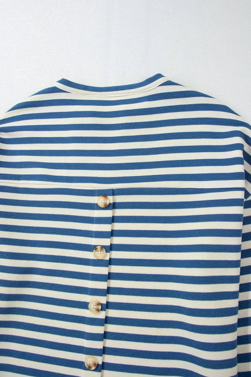Stripe Chest Pocket Notched Top - Wow Store