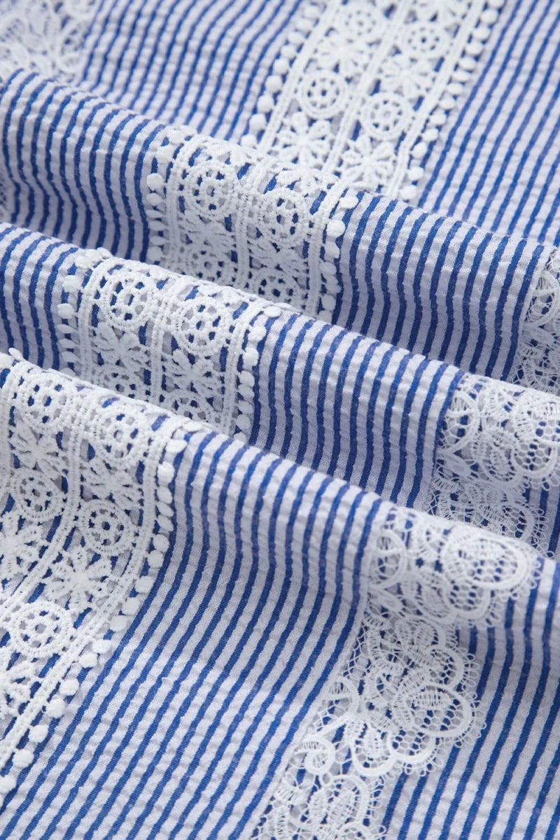 Stripe Lace Patchwork Crew Neck Sleeveless Top - Wow Store