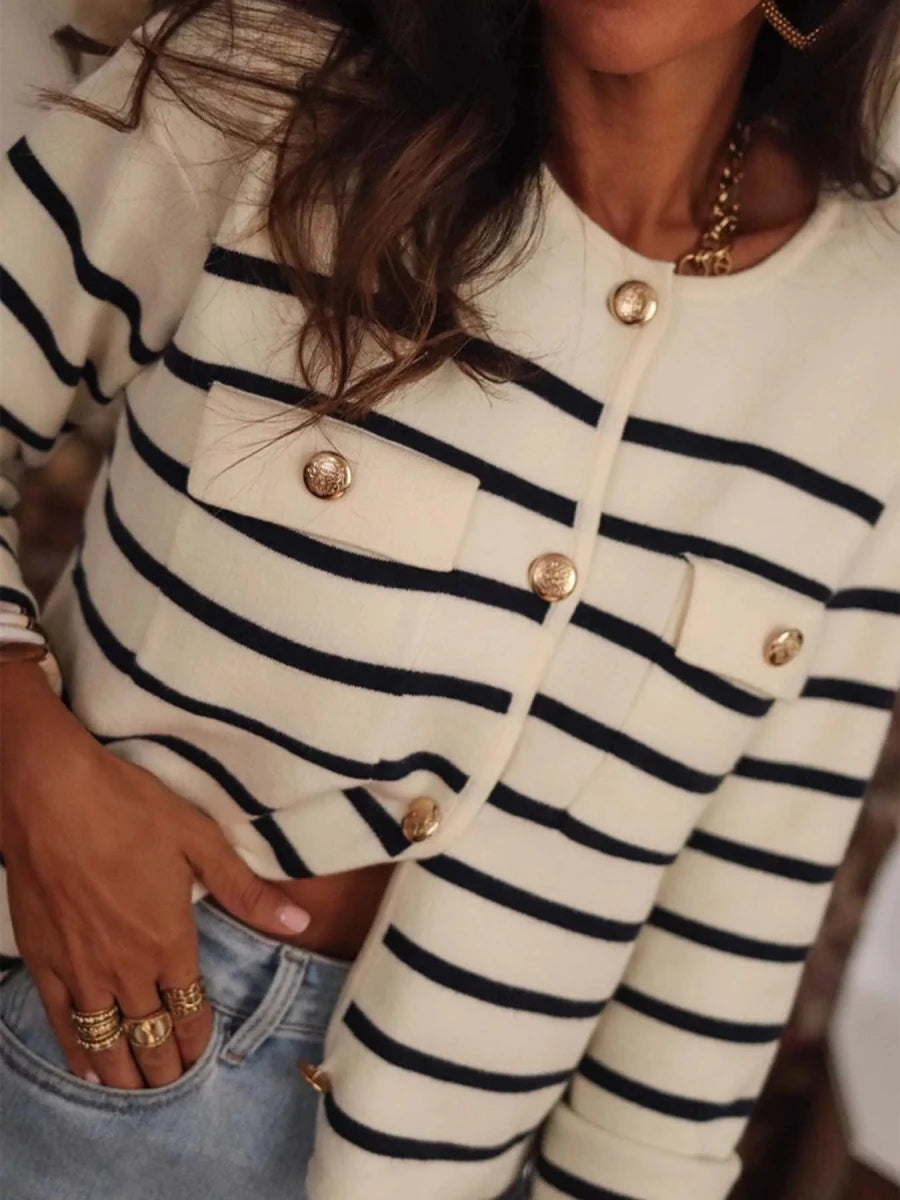 Striped Button - Front Cardigan - Wow Store
