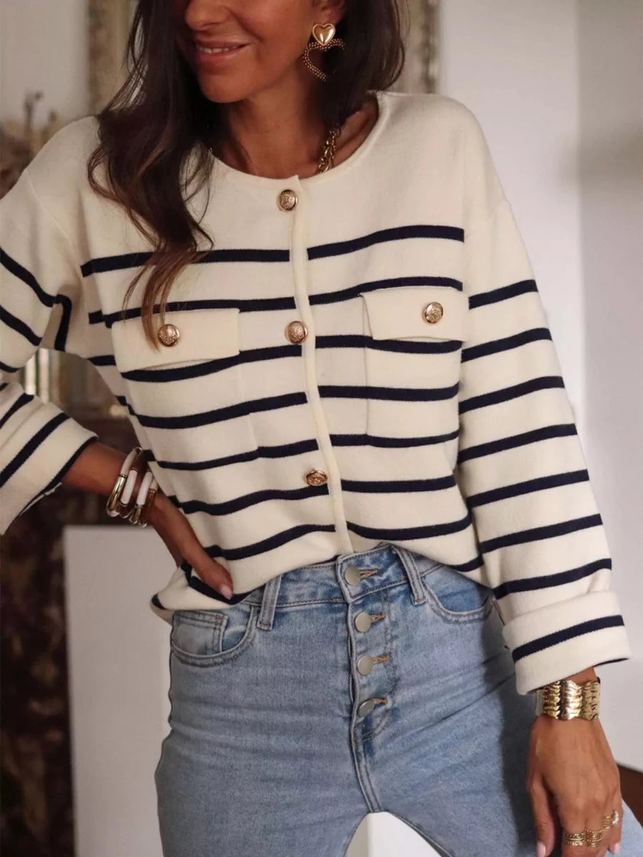 Striped Button - Front Cardigan - Wow Store