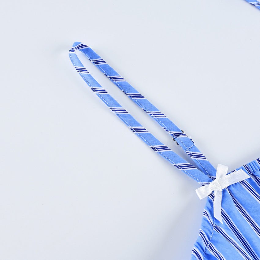 Striped Cotton Pyjama Set: Cami Top and Shorts with Lace Trim - WowStore.live