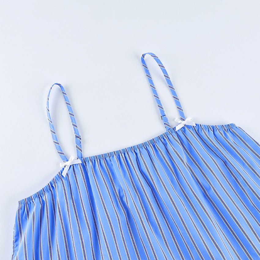 Striped Cotton Pyjama Set: Cami Top and Shorts with Lace Trim - WowStore.live