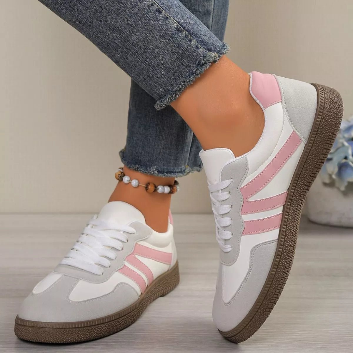 Striped Lace - Up Casual Sneakers - Wow Store