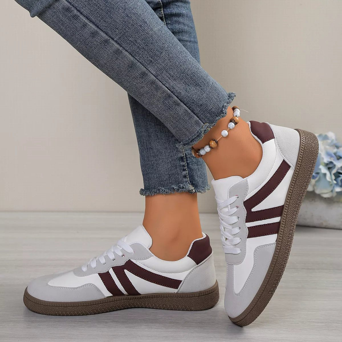 Striped Lace - Up Casual Sneakers - Wow Store