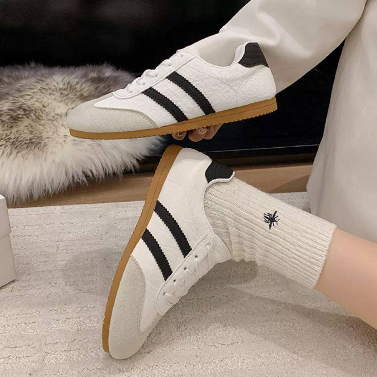 Striped Lace Up Casual Sneakers - Wow Store