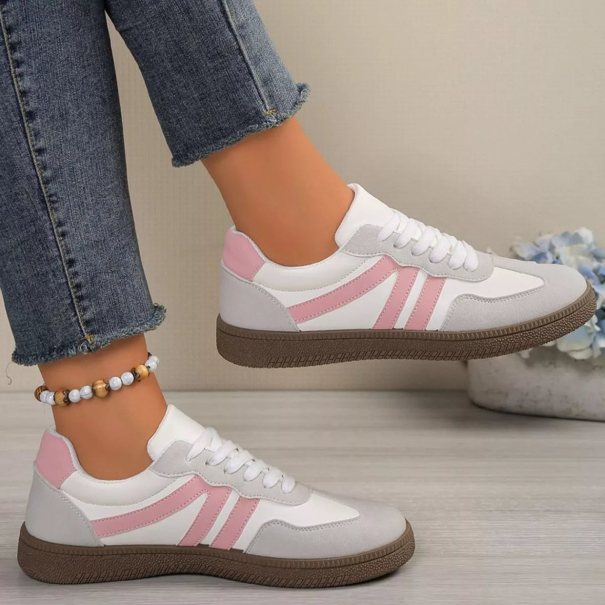 Striped Lace - Up Casual Sneakers - Wow Store