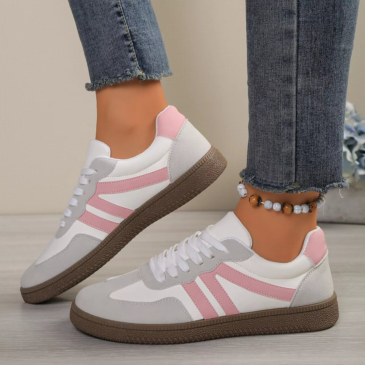 Striped Lace - Up Casual Sneakers - Wow Store