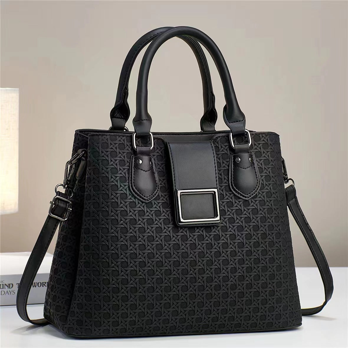 Structured Embossed Tote with Detachable Shoulder Strap - WowStore.live