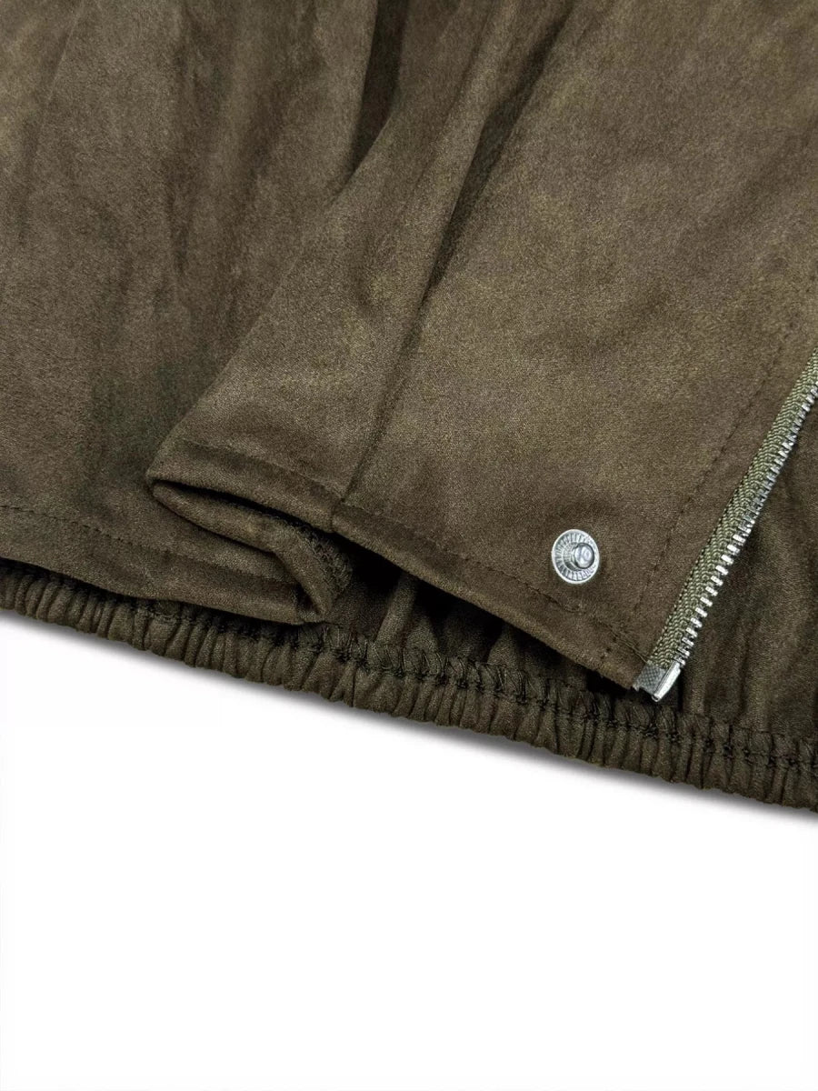 Suede Cropped Bomber Jacket - Wow Store