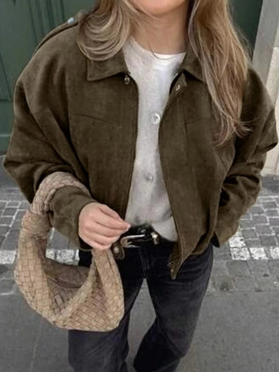 Suede Cropped Bomber Jacket - Wow Store