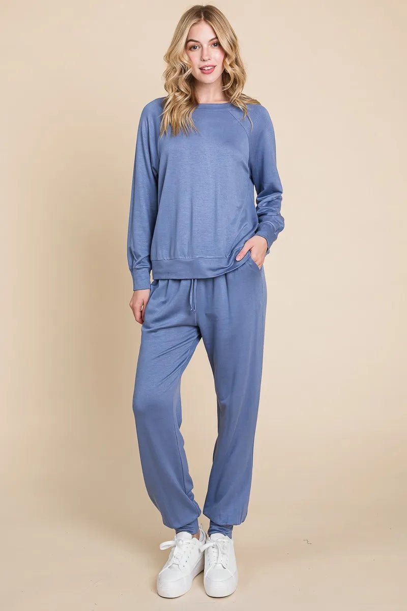 Super Lady Round Neck Raglan Sleeve Top and Pants Lounge Set - Wow Store