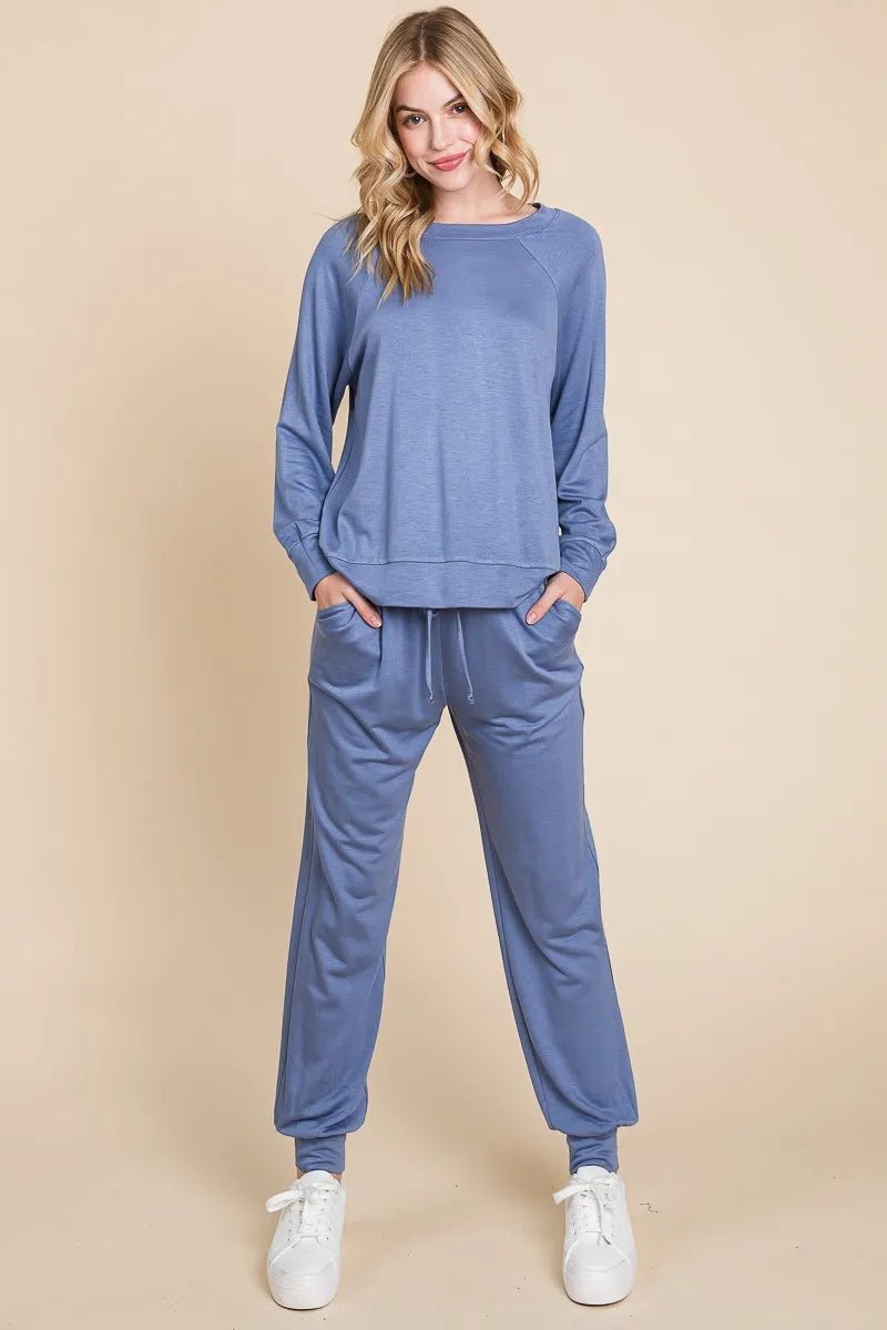 Super Lady Round Neck Raglan Sleeve Top and Pants Lounge Set - Wow Store