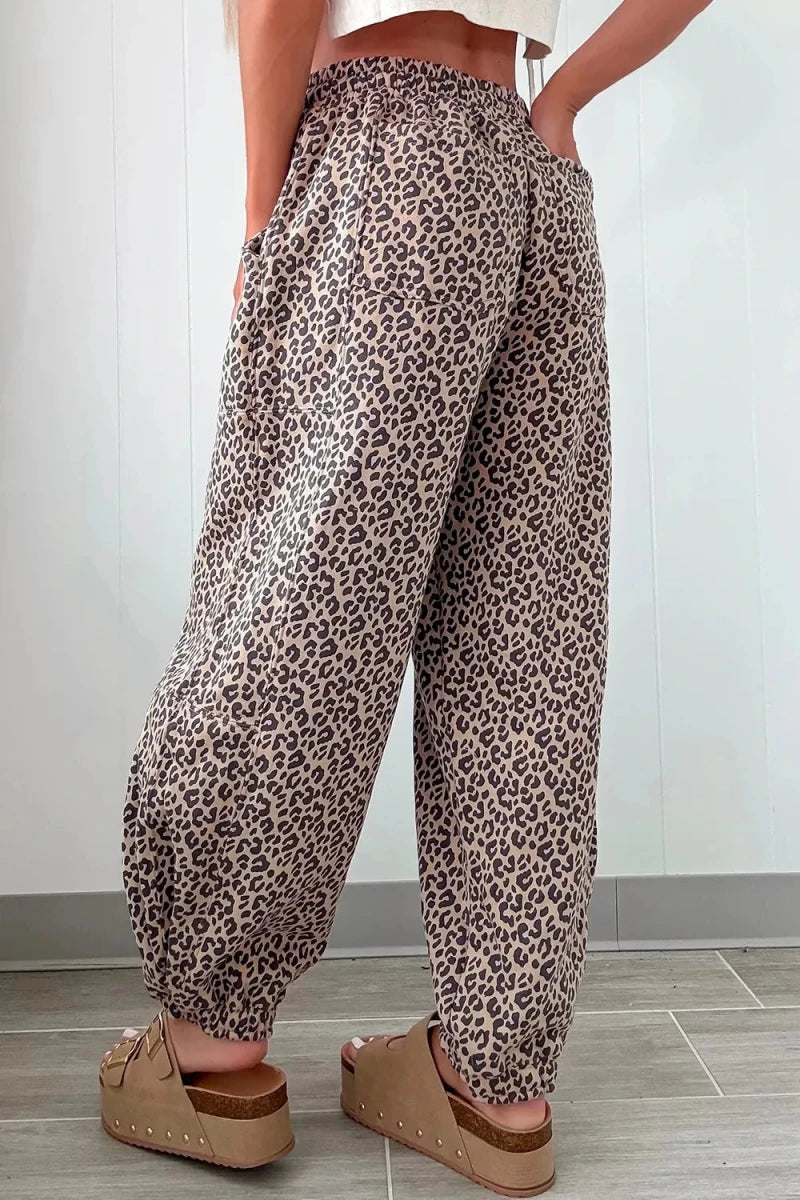 SYNZ Leopard Print Elastic Waist Ankle Length Pants - WowStore.live