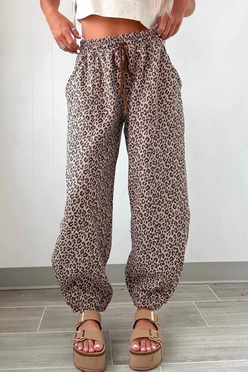 SYNZ Leopard Print Elastic Waist Ankle Length Pants - WowStore.live