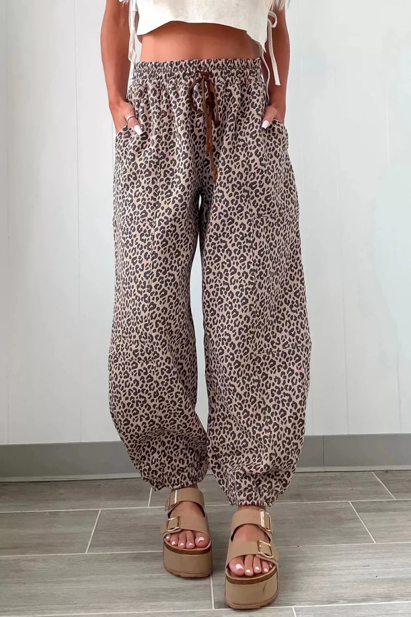 SYNZ Leopard Print Elastic Waist Ankle Length Pants - WowStore.live
