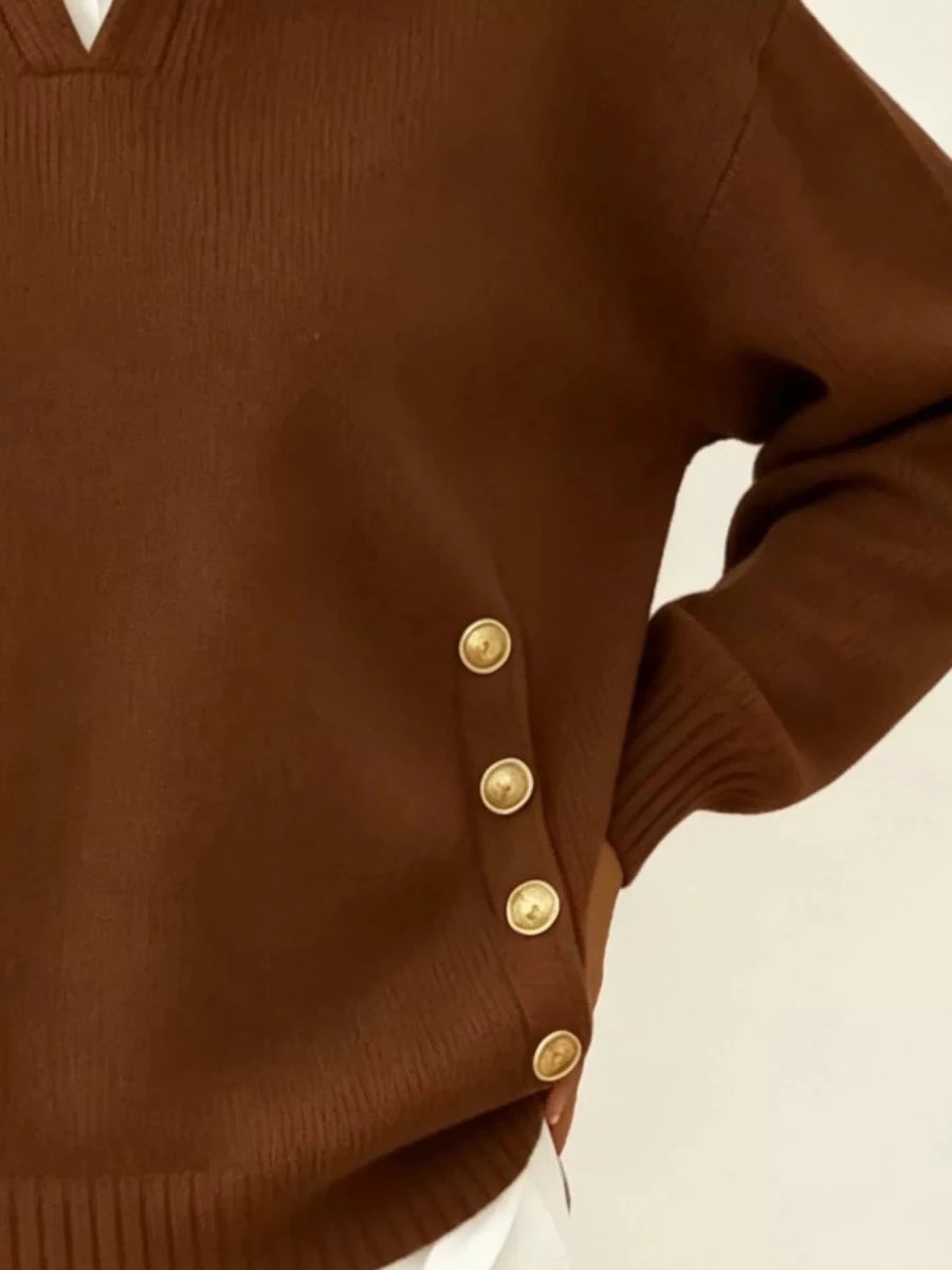 Tarro Clothing Chic Collared Decor-Button Sweater - WowStore.live