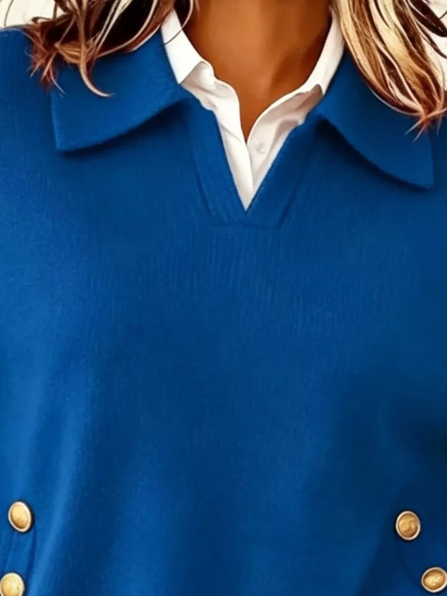 Tarro Clothing Chic Collared Decor-Button Sweater - WowStore.live