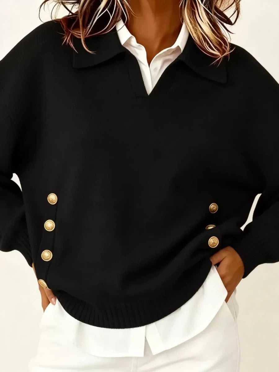 Tarro Clothing Chic Collared Decor-Button Sweater - WowStore.live