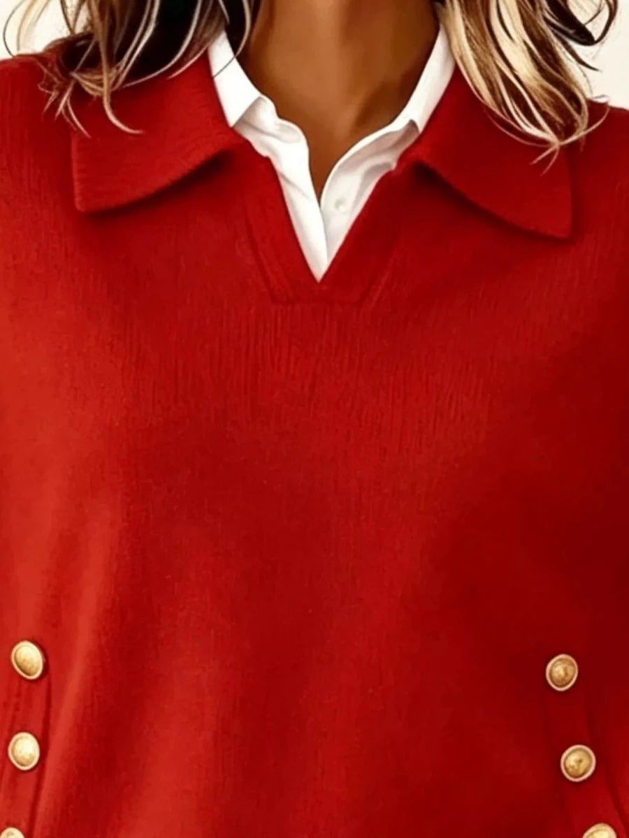 Tarro Clothing Chic Collared Decor-Button Sweater - WowStore.live